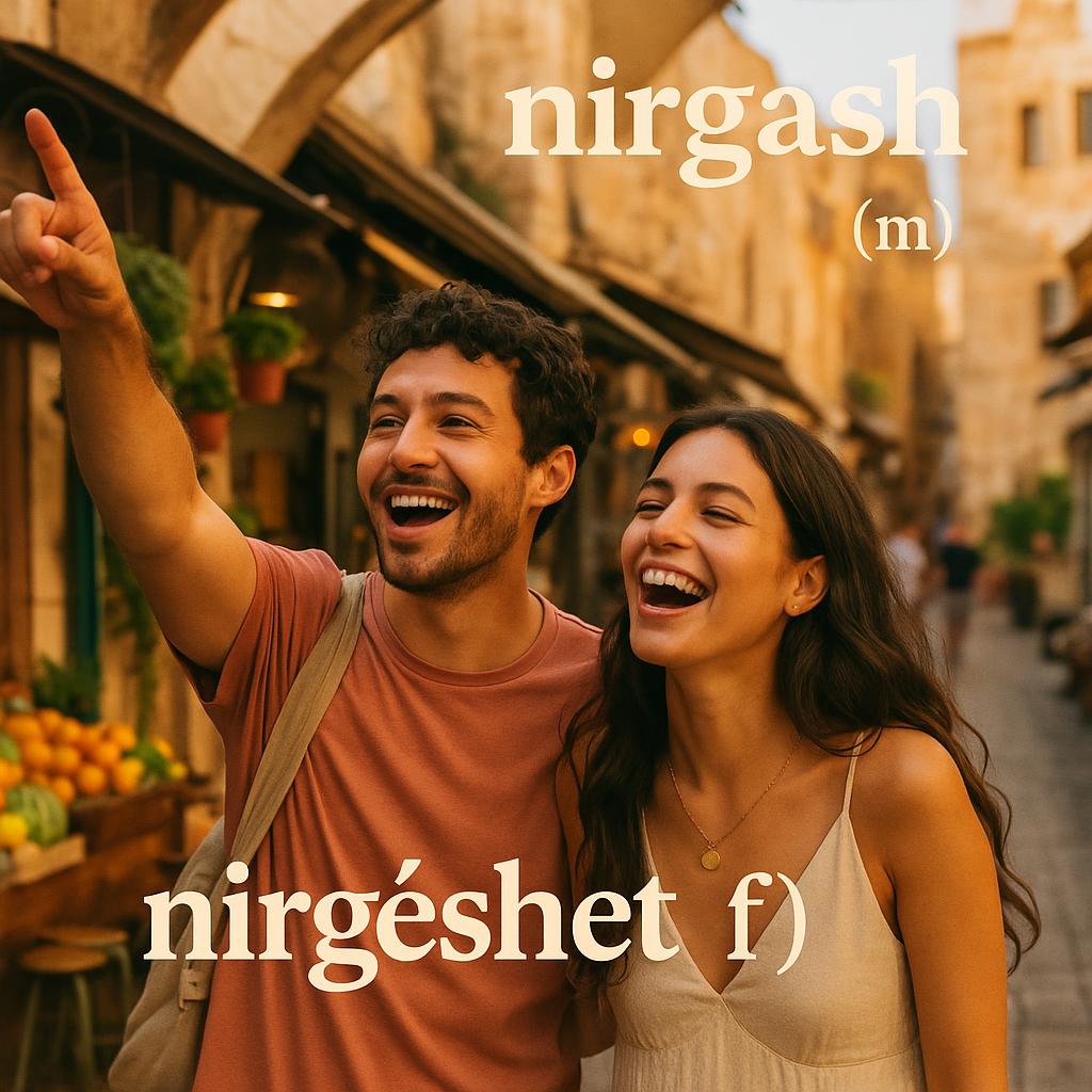 1 Minute Hebrew-נרגש,nirgash (m), nirgéshet (f)